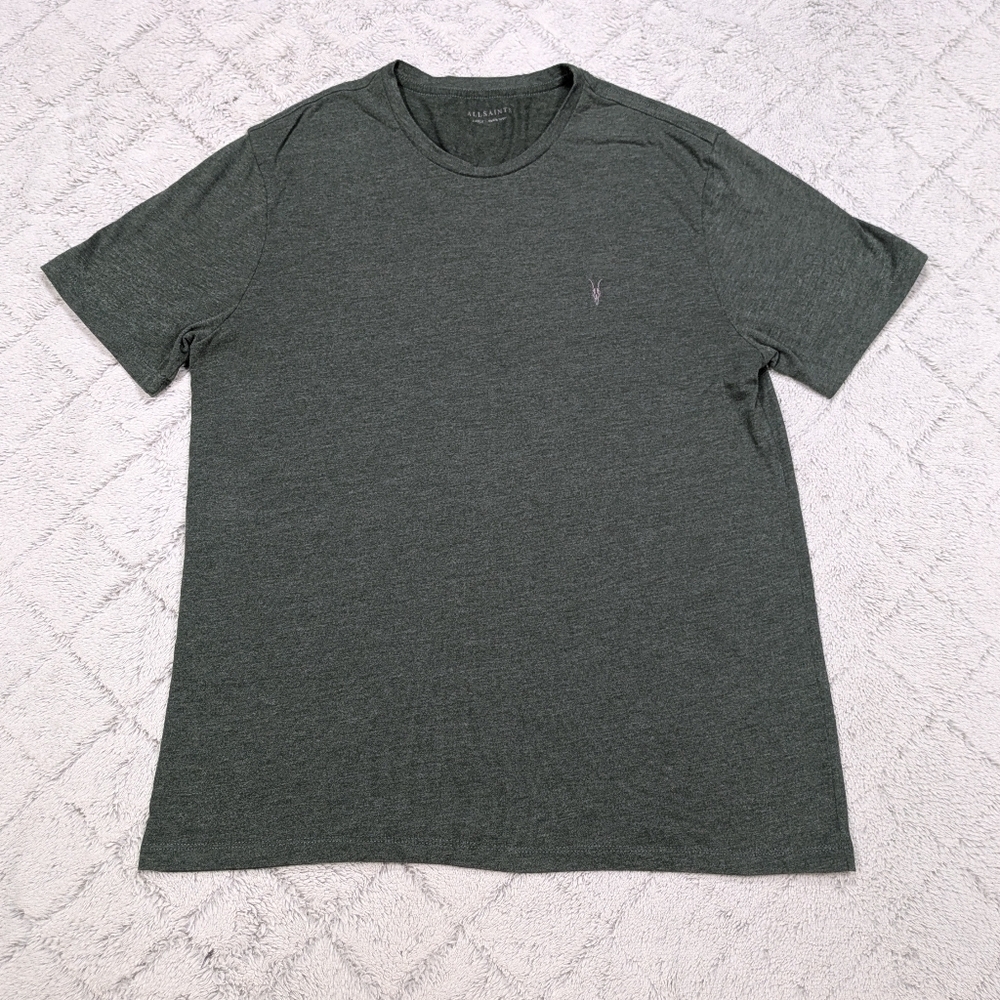 Allsaints T-Shirt Men's L Green Olive Brace Brushed Cotton Crew Neck Slim